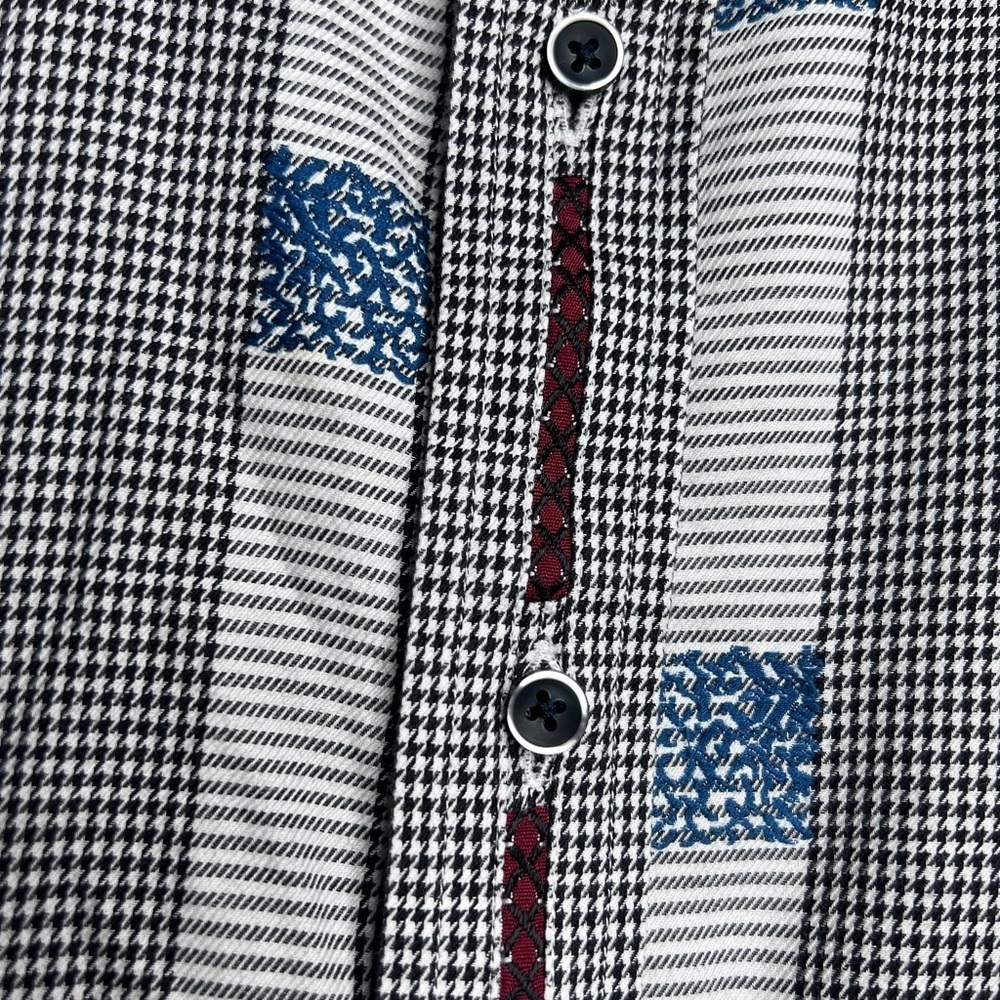Robert Graham Houndstooth Stripe Embroidered Dress Shirt Large - Picture 14 of 15